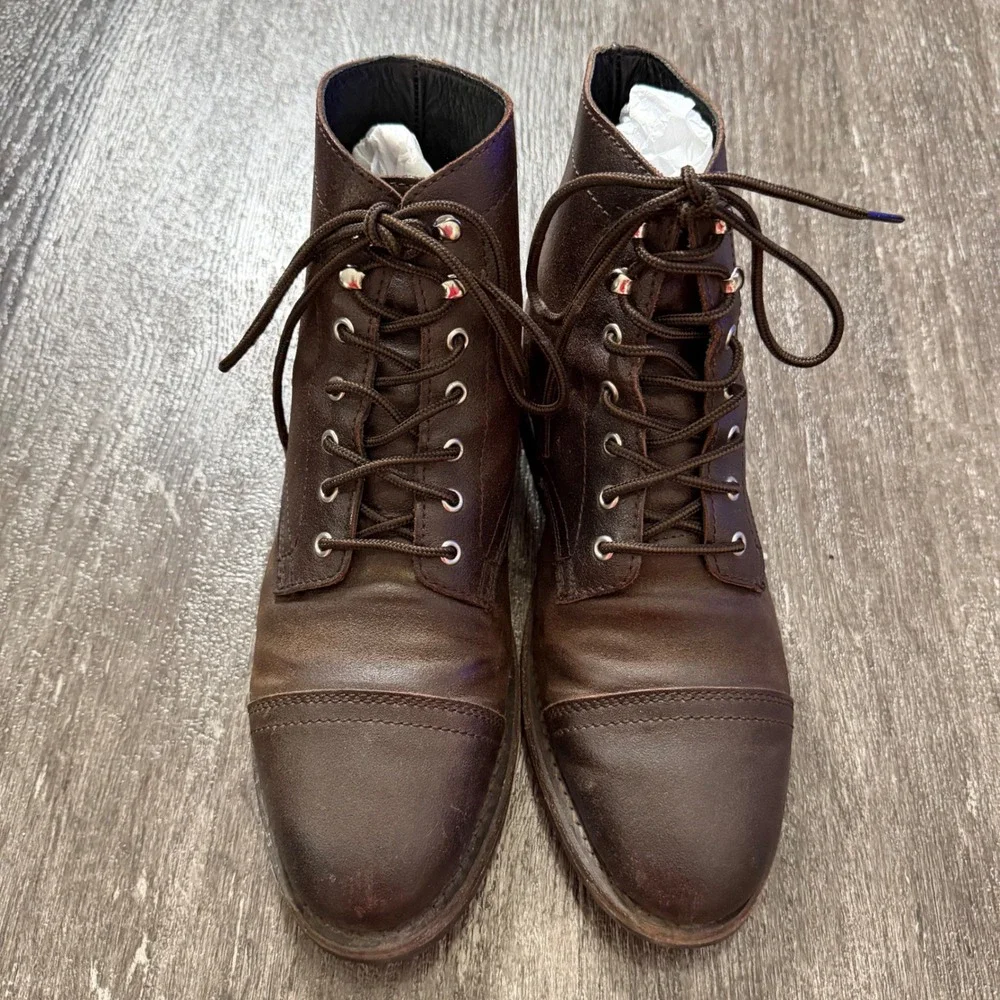 Thursday Boot Co Captain Boot Men Size 8 Dark Brown Leather Lace Up Cap Toe